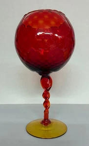 Vintage Empoli Large Compote Red Dimpled Bowl Twisted Stem, Tinted Base, 14" MCM - Picture 1 of 4