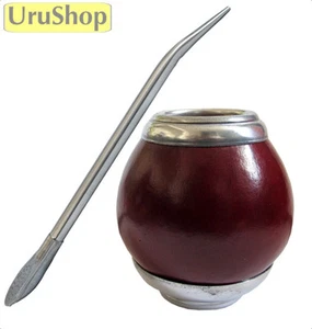 K36 NATURAL MATE GOURD WITH BASE FOR STABILITY, WITH STAINLESS STEEL BOMBILLA - Picture 1 of 7