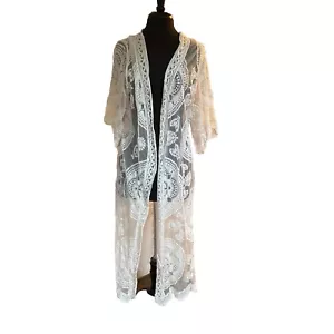 Swimsuit Lace Bathing Suit Cover Up Kaftan Duster Summer Open Front Medallion OS - Picture 1 of 11