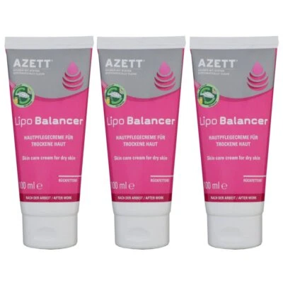 Azett Lipo Balancer Cream 3 x 100 ml Hautpflegecreme für trockene Haut Rückfette