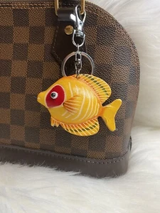 leather Gold Fish bag charm Keychain Car Key Fob Yellow Fish handmade gift new - Picture 1 of 4