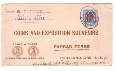 MALTA KEVII Cover Valetta USA OR Portland 1906 {samwells-covers}MA1792 - Image 1 of 4