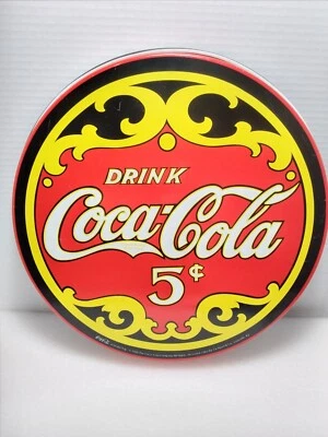 1999 "DRINK COCA COLA 5¢” Red Black and Yellow 12" Round Metal Serving Tray - Image 1 of 4
