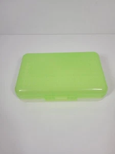 SpaceMaker Pencil Box Clear Lime Green 90s Vintage Plastic Storage Case 9x5" USA - Picture 1 of 4
