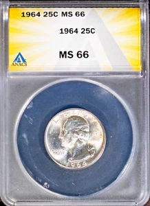 1964 Silver 25c Washington Head Quarter MS 66 Gem ANACS # 7726034 + Bonus - Picture 1 of 2