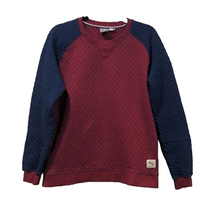 Puma Mens Golf Quilted LS Pullover Sweater Size M Navy Red Elbow Patch Casual - Picture 1 of 9