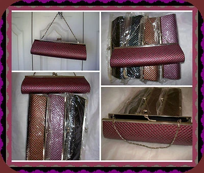 Small LONG BLACK SNAP CLOSE Clutch Purse Handbag Chain Day Evening Dress Up  - Image 1 of 4