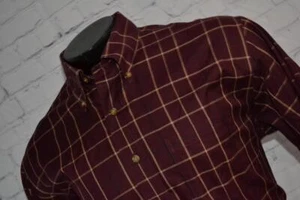 44297-a Brooks Brothers Dress Shirt Maroon Windowpane Plaid Size Large Adult Men - Picture 1 of 7