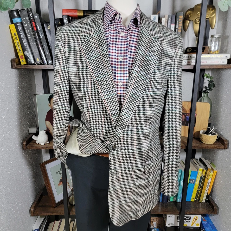 Casaco esportivo masculino vintage cores por Alexander Julian dois botões Houndstooth tamanho 45R - Imagem 1 de 4