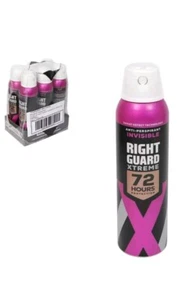 RIGHT GUARD WOMEN XTREME 72 HR INVISIBLE ANTI-PERSPIRANT 150ML 6 PACK FREE P&P  - Picture 1 of 2