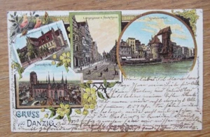 Alte Ansichtskarte Danzig / Museum / Marienkirche / Langegasse / Krahnentor 1900 - Bild 1 von 2