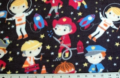 BUY BOLT*ASTRONAUT/FIREMAN/PIRATE/ADVENTURE PEOPLE ON BLACK FLEECE FABRIC 8 YDS - Image 1 of 3
