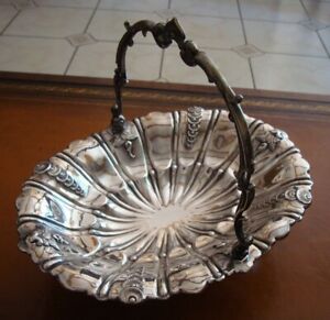  SILVER PLATE FOOTED BRIDAL BASKET, SERVING TRAY, 12"