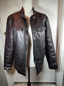 Perry Ellis Men's size S brown leather bomber jacket collared zippered - Picture 1 of 10