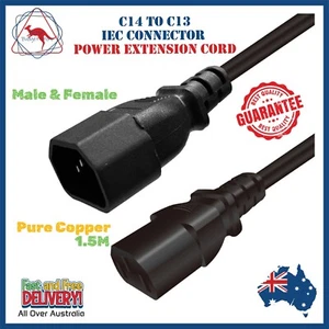Kettle Plug C14 to C13 Power Cord IEC Connector 10A 250V Male Female Extension - Picture 1 of 4