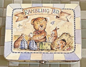 Vintage Lidded Decorative "Rambling Ted" Bear Tin with Latch English 6.5x5" 1996 - Picture 1 of 4