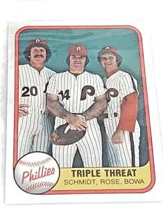 1981 Fleer Baseball PHILLIES TRIPLE THREAT Schmidt, Rose, Bowa Card #645 - Bild 1 von 2