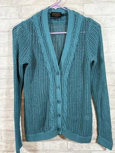 Pendleton blue green button down cardigan open knit sweater size Small Petite  - Picture 1 of 7