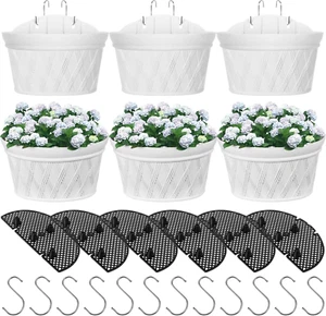 6 Pack Large Wall Hanging Planters 12 Inch Hanging Flower Pot for Railing Fence - Picture 1 of 6