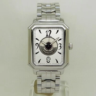 PERRELET retangular rotor duplo automático mostrador branco aço inoxidável masculino - Imagem 1 de 4