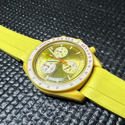 Correa de goma Caoutchouc vulcanizada AMARILLA 20mm para OMEGA "MISIÓN AL SOL" Foto 1 de 4