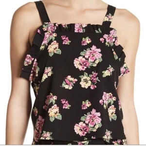 Abound Tank ärmelloses Top Rüschen schwarz Blumen ärmellos Damen Größe Large - Bild 1 von 3