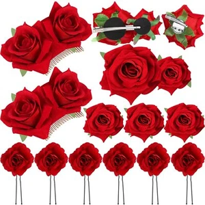 12 Pieces Rose Flower Hair Clip Rose Brooch Floral Clips Mexican Flower Hair ... - Picture 1 of 7
