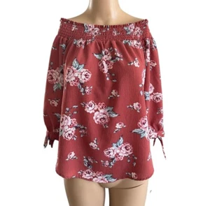 Rue 21 Top Floral Stripe Off Shoulder Tunic Half Sleeve Tie Juniors Size M - Bild 1 von 4