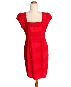 Nanette Lepore Red Womens Pencil Dress Fringe Sz 6 (Aus 10) Very Good Condition - Picture 1 of 16