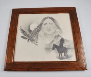 Original Dibujo a Lápiz Caballo Águila India Nativa Americana FIRMADO Cameron '87 1T - Imagen 1 de 12
