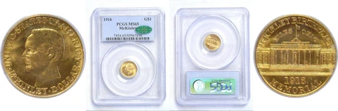 1916 McKinley $1 Gold Commemorative PCGS MS-65 CAC Cover