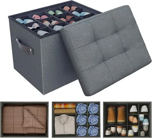 Ottoman Storage Box Bench - Adjustable Dividers Organizer Storage Chest with Lid - Picture 1 of 9