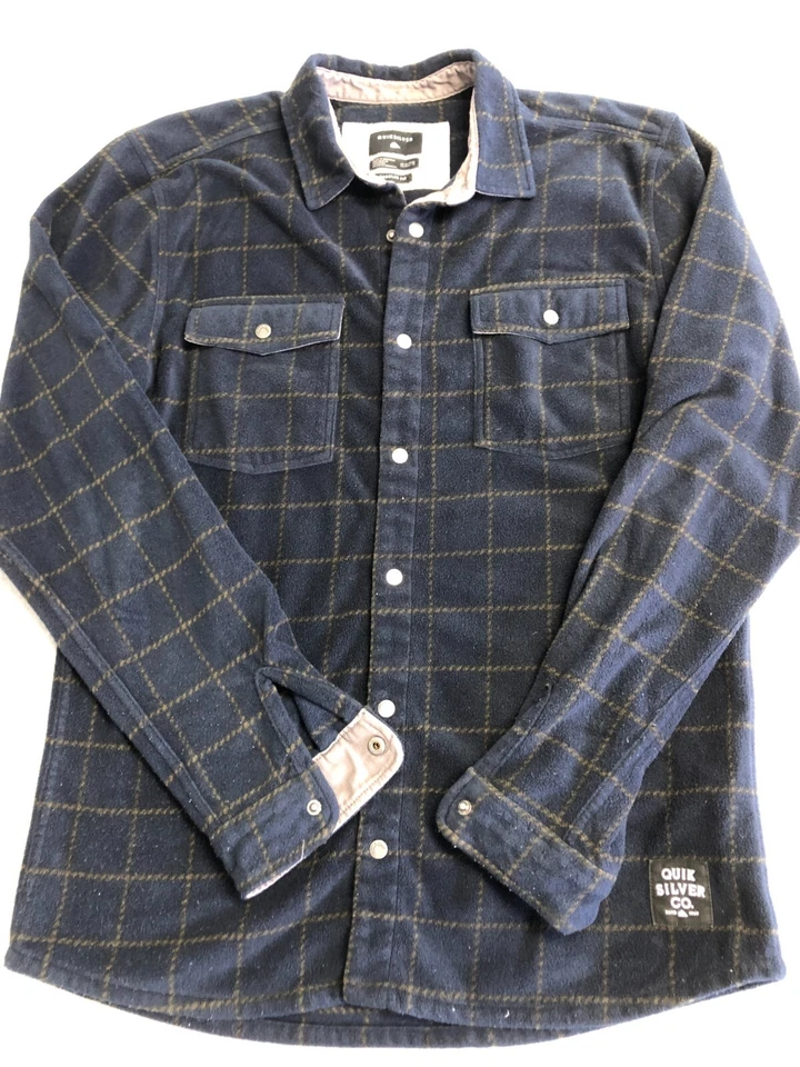 Quiksliver Snap Up Fleece Shirt Mens XL Regular Fit Plaid Blue Collared - Изображение 1 из 4