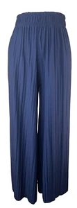 Pantalone palazzo plissettato moda gamba larga elastico in vita - Foto 1 di 5