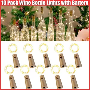 10PC Wine Bottle Cork Fairy String Light 2M 20 LED Lights Battery Operated Party - Picture 1 of 11