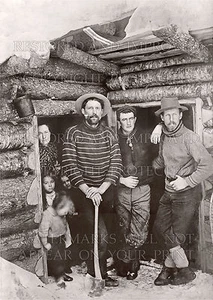 Pioneer family kids log cabin snow axe pipe 1903 AK? WA? Canada? rustic photo - Picture 1 of 1