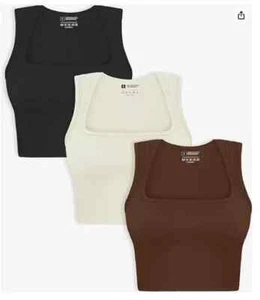 OQQ Women's 3 Pk Tank Ribbed Seamless Workout Exercise Shirts Yoga Crop Small - Picture 1 of 1