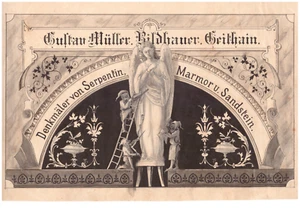 Originalentwurf Gustav Müller Bildhauer Geithain von 1870 sign. - Bild 1 von 1
