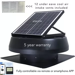60W Solar Roof Vent Attic Loft Fan runs 24/7 fully controllable via remote APP - Picture 1 of 15