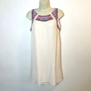 Xhilaration Dress Embroidered Shift Crinkle Chiffon Beige Strappy Boho - Picture 1 of 7