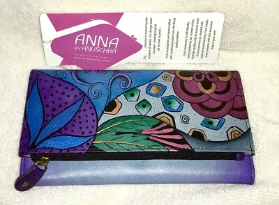 Anuschka Anna NUEVO CON ETIQUETAS💜Tri-Pliegue Organizador Bolso de Mano/Cartera-Tribal Popurrí Berenjena Foto 1 de 4