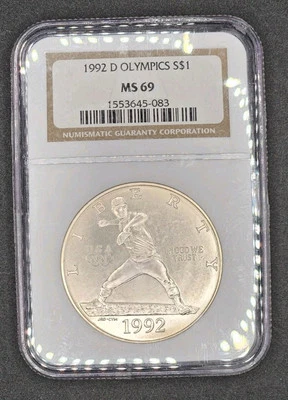 1992-D Olympic Baseball Commemorative Silver Dollar | NGC MS69 - Image 1 of 4