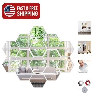 3D Hexagon Acrylic Mirror Tiles - 15PCS Self-Adhesive Wall Decor for All Ages - Image 1 of 4