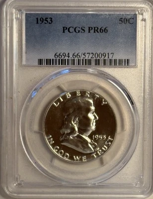 Medio dólar Franklin 1953 prueba, 50C, graduación profesional, Pr66, Pf66 Foto 1 de 4