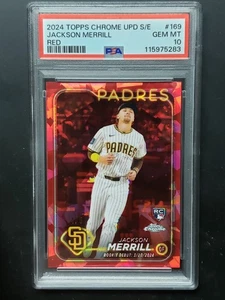 2024 TOPPS CHROME SAPPHIRE JACKSON MERRILL #169 ROOKIE RED REFRACTOR /5 PSA 10 - Picture 1 of 6