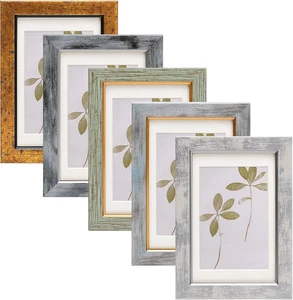 4X6 Picture Frame Set of 5, Vintage Rustic Retro Frames with Tempered Glass - Picture 1 of 12