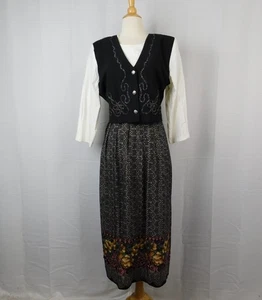 Abito gilet segretaria ricamato Miss Dorby vintage anni 80 14, nero floreale #4844 - Foto 1 di 10