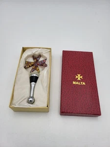 Neu # Mdina Glass # Malta Kunstglas Millefiori Flaschenstopfen # Malteser Kreuz - Bild 1 von 5