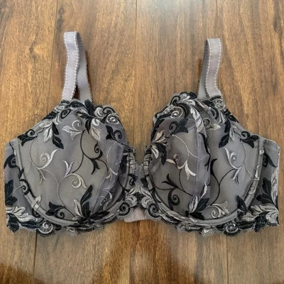 Soma Balconet 38DD Embroidered Lace Bra Taupe Black Sheer Floral Underwire - Image 1 of 4