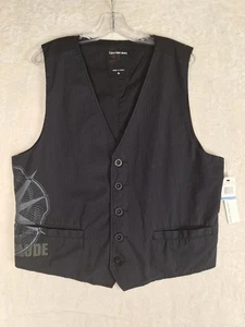 Calvin Klein NWT Black Formal Suit Vest Mens XL Pinstripe Graphic Biker Button  - Picture 1 of 8